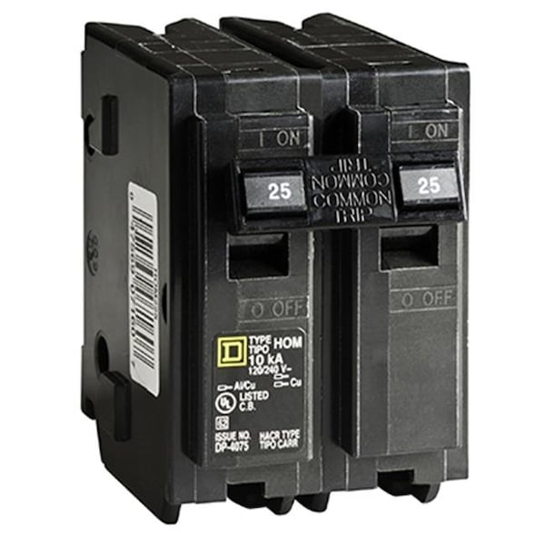 Circuit Breaker, HOM Series, 25A, 2 Pole, 120/240V AC, 10kA